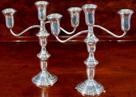 Pair of sterling-silver small candle holders: Pair of sterling-silver small candle holders, signed sterling, 11 in. T.