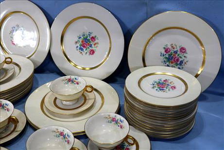 66 piece set of Haviland fine china with roses: Set of 66 piece Haviland fine china with gold enamel paint and roses