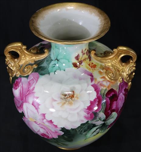 Hand painted vase with flowers and gold paint (1 of 4)
