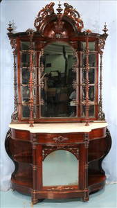 Rosewood Victorian etagere with bonnet crown