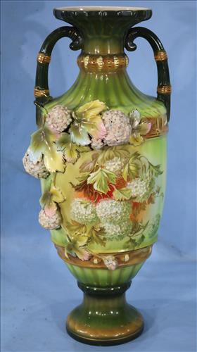 Green hand painted Austrian vase, 20 in. T. (1 of 5)