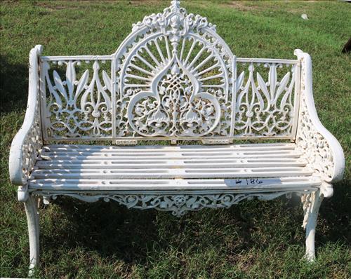 White ornate cast iron bench, loveseat size (1 of 4)