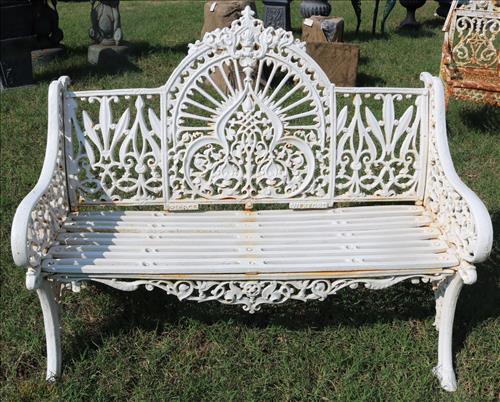 White ornate cast iron bench, loveseat size (1 of 3)