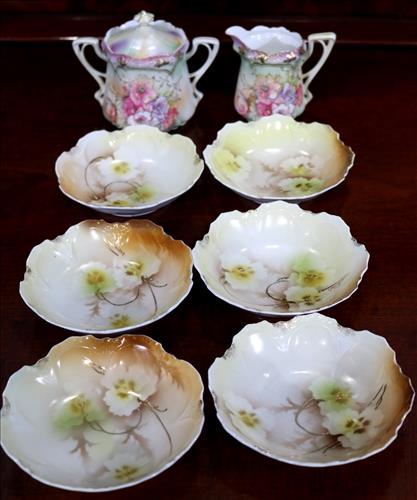 R.S. Prussia sugar and creamer, 6 berry bowls (1 of 5)