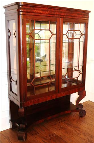 Mahogany Empire china cabinet with scroll (1 of 3)
