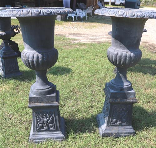 Pair 2 piece black cast iron garden urns, 46 in. T. (1 of 4)