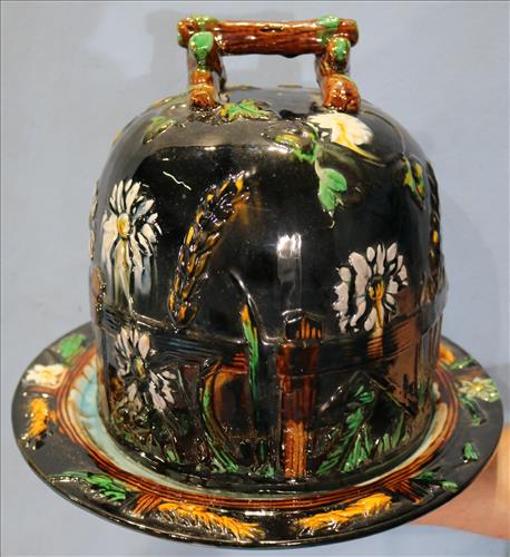 Heavy Majolica cheese dish, 11 in. T, 12 in. W. (1 of 3)