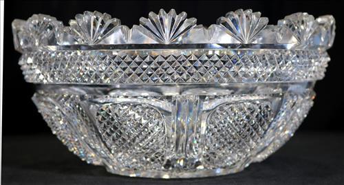 Heavy Brilliant Cut Glass Bowl: Heavy brilliant cut glass bowl from a life long collection, 9 in. W, 4.5 in. T