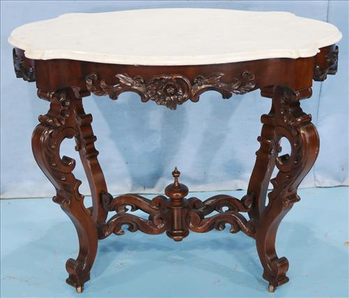 Rosewood rococo center parlor table with white marble (1 of 7)