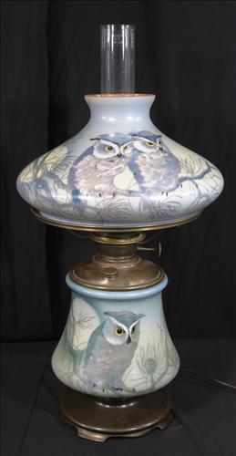 Victorian gone with the wind lamp with owls, 24 in. T. (1 of 6)