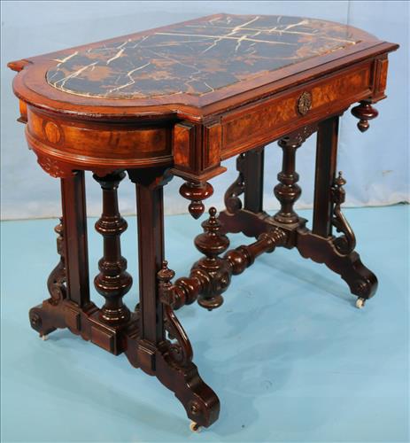 Walnut Victorian center table with marble insert (1 of 6)
