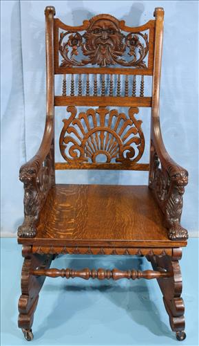 Oak Victorian ornate desk chair with winged griffins (1 of 5)