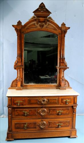 Walnut Victorian 5 drawer dresser with marble (1 of 6)