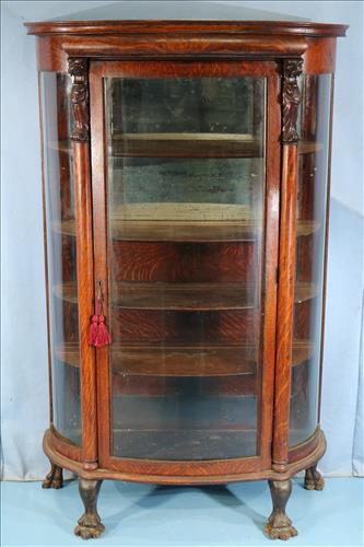 Oak curved glass china cabinet with mirror back (1 of 5)