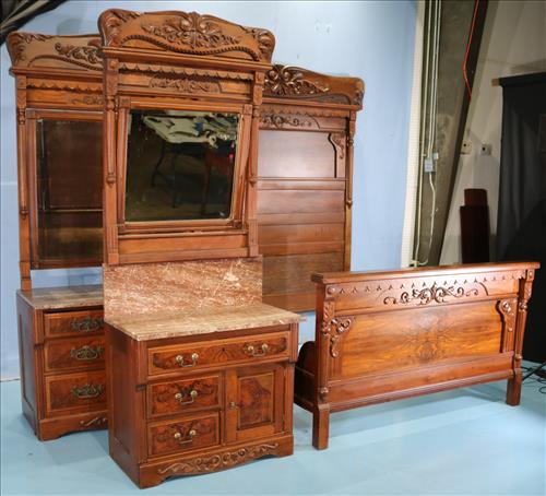 3 piece walnut Victorian high back bed room set (1 of 12)