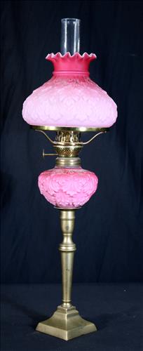 Candlestick lamp with pink font and shade, 22 in. T. (1 of 5)