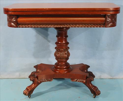 Mahogany Federal card table with acanthus carving (1 of 5)