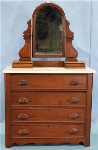 Walnut Victorian marble top dresser with glove boxes (1 of 3)