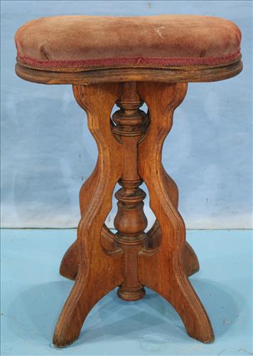 Solid walnut Victorian stool with old velvet seat (1 of 2)