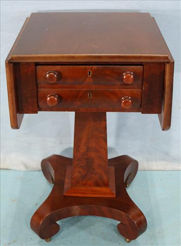 Mahogany Empire Night Stand: Mahogany Empire night stand with drop leaf and scroll feet. 34 in. W, 17 in. D, 29 in. T