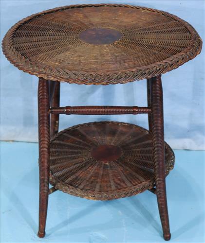 Early wicker round 2 tier porch table (1 of 2)