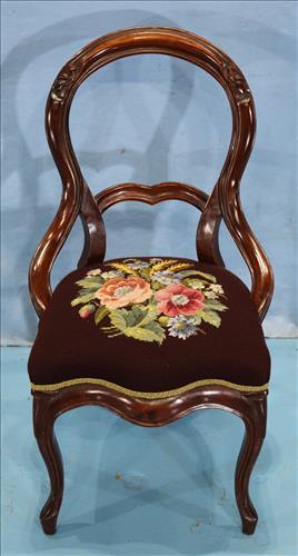 Mahogany Victorian balloon back chair with needlepoint (1 of 3)
