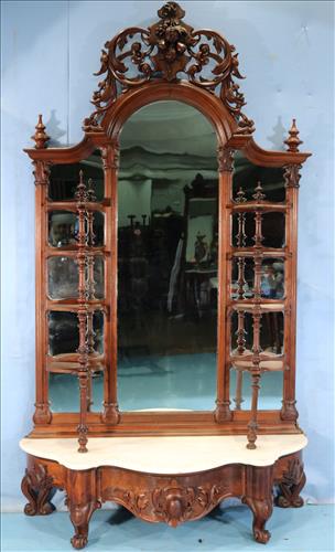 Walnut Victorian etagere with white marble base (1 of 7)