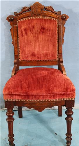 Walnut Victorian side chair with maroon upholstery (1 of 3)