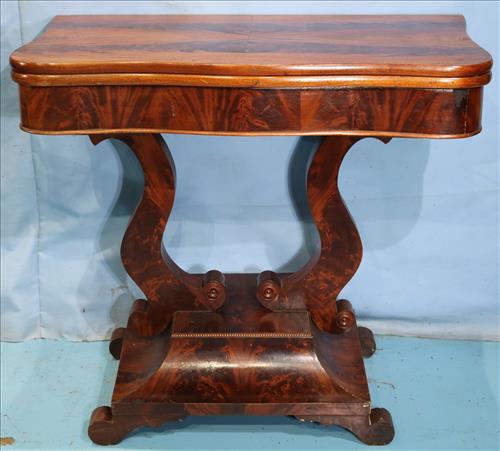 Flame mahogany Empire game table with lyre base (1 of 4)