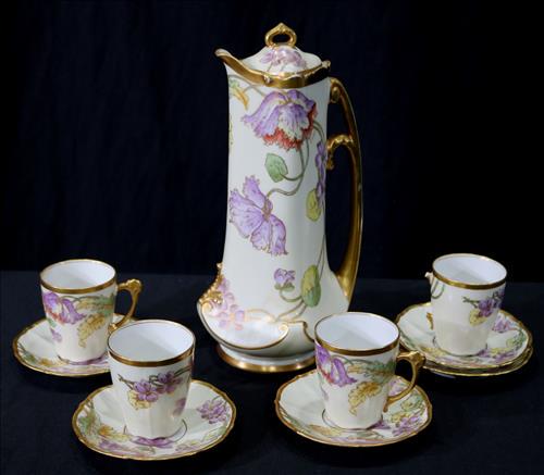 Limoges chocolate set with  hand painted tulips (1 of 4)