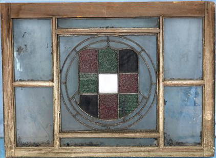 Very old stained glass and leaded window, 29 x 40: Very old stained glass and leaded window, 29 in. T, 40 in. W, 2 in. D.