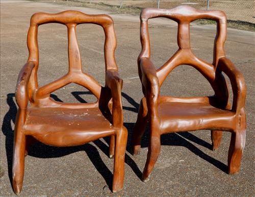 Pair teak arm chairs, solid wood made from tree trunk (1 of 6)