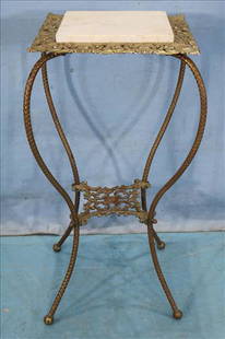 Brass and marble fern stand, 30 in. T, 14 in. Sq.: Brass and marble fern stand, 30 in. T, 14 in. Sq.