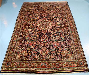 Antique handmade Persian rug, 7 ft. 2 in. X 4 ft. 6 In.: Antique handmade Persian rug, blue, white and beige, 7 ft. 2 in. X 4 ft. 6 In.