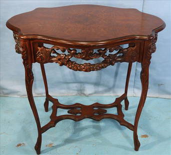 Mahogany French center table, 30 in. T, 32 in. W.: Mahogany French center table, 30 in. T, 32 in. W.