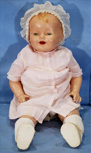 Early composition doll with open and close eyes: Early composition Effanbee Lovums doll with working open and close eyes, ca. 1920, 28 in. L.