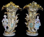 Pair of Old Paris figural mantle vases, 19 in. T, 12