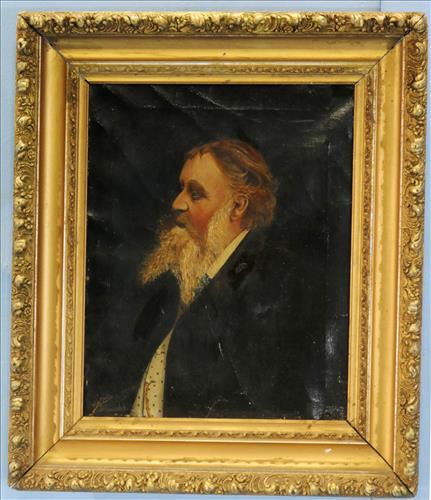 Oil on canvas portrait of bearded man, 30 x 23: Oil on canvas portrait of bearded man, W. A. Davis, in good antique frame, 1898, 30 x 23