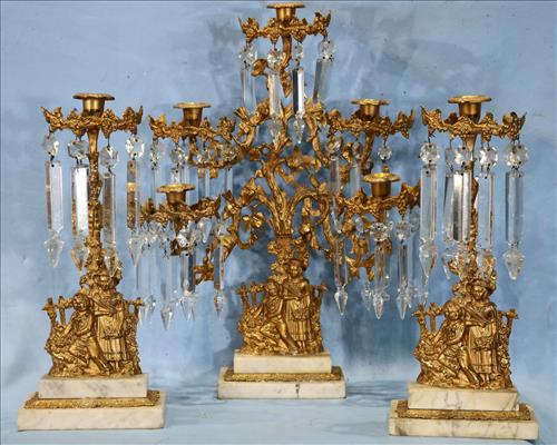 A great 3 piece set of Victorian girandoles, 20 in. T. (1 of 6)