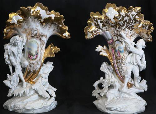 Pair of near match Old Paris mantle vases,13 in. T. (1 of 5)