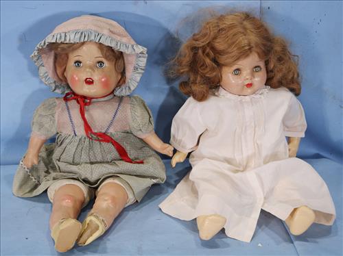 Two old composition dolls fully clothed, ca. 1930's (1 of 4)