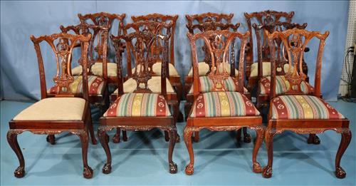 Set of 12 mahogany Chippendale dining chairs (1 of 5)