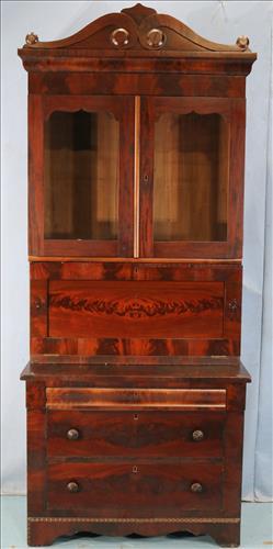 Mahogany Empire slant front secretary: Mahogany Empire slant front secretary, 89 in. T, 37 in. W, 21 in. D.