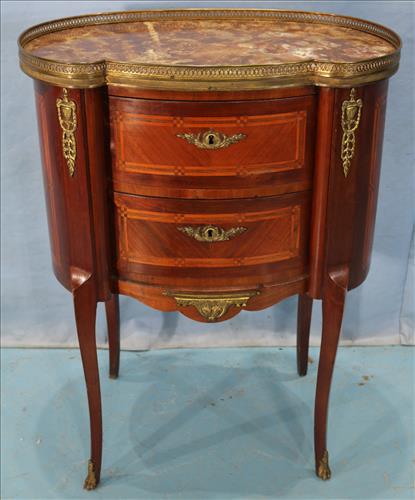 French night stand, kidney shape with brass gallery (1 of 4)