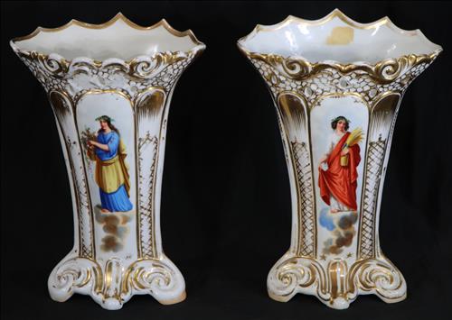 Pair of Old Paris vases with Grecian ladies, 14 in. T. (1 of 5)