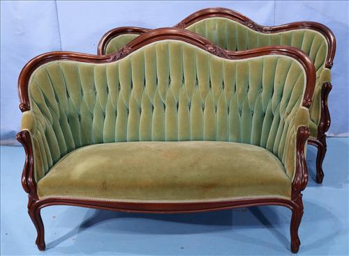 Matched pair of Victorian love seats, 35 in. T, 53 in. (1 of 3)