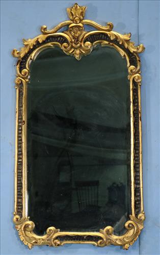 Contemporary Federal style mirror with gold trim: Contemporary Federal style mirror with gold trim, 41 in. T, 22 in. D.