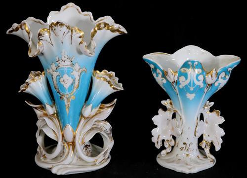 3  blue Old Paris vases with painted flowers (1 of 4)