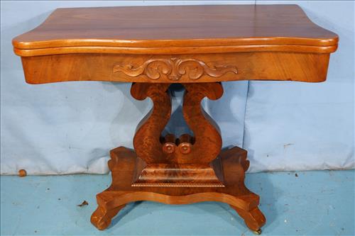 Mahogany empire game table with lyre base (1 of 3)