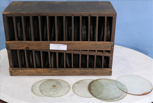 Repairman's work box of glass clock lens, assortment (1 of 2)